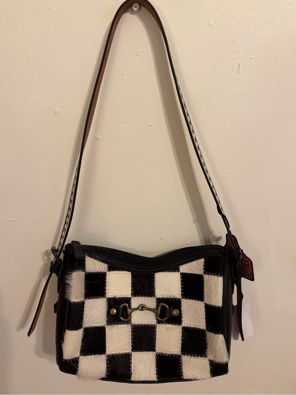 Cowhide Checkered Snaffle Bit Shoulder Bag